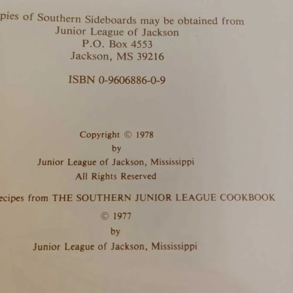 Southern Sideboards Cookbook 1978 Junior League Jackson MS Spiral Bound